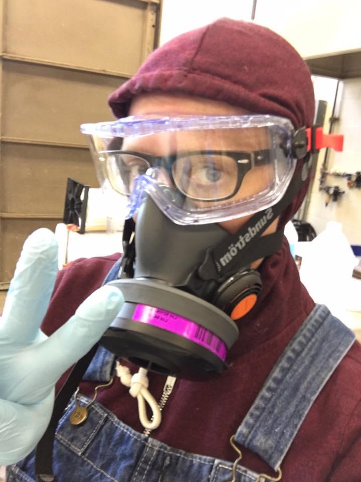 Professor McLean Fahnestock with respirator