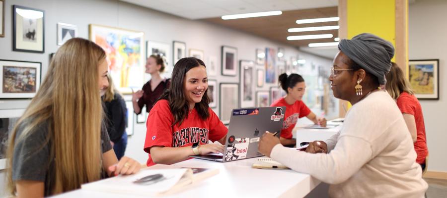 students in the art building