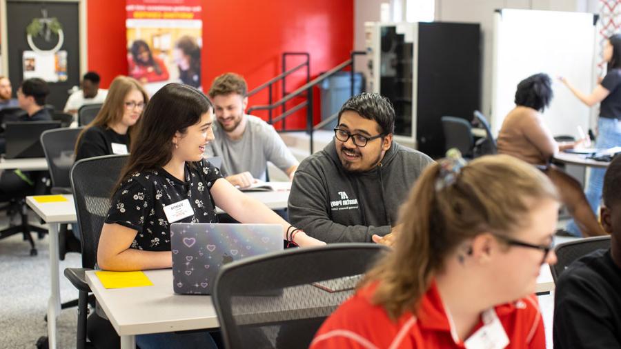 Students talking in the Learning Resource Center