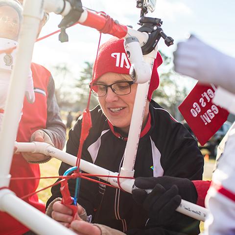 Student works on ballon launch rig