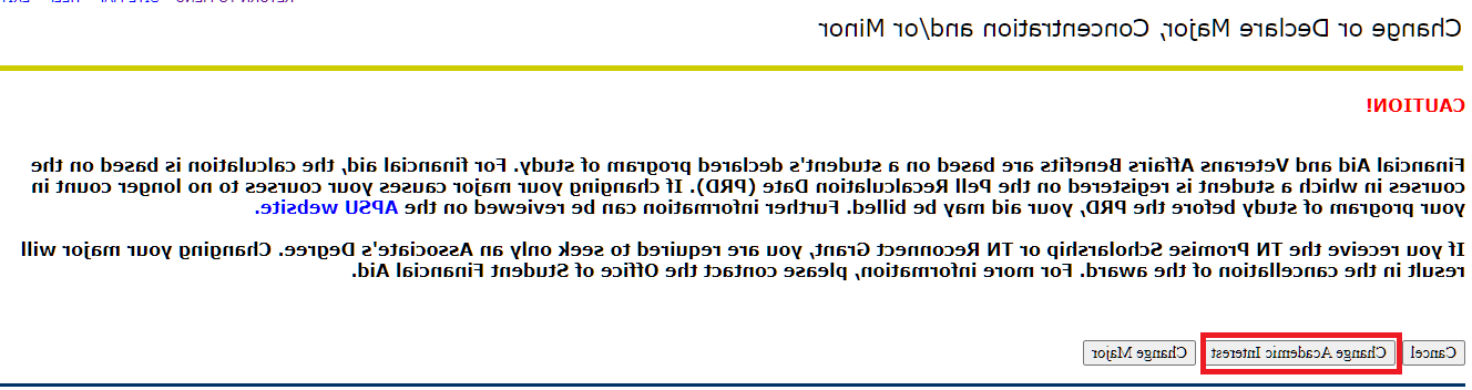 AP Web Self Service - Change Academic Interest Button