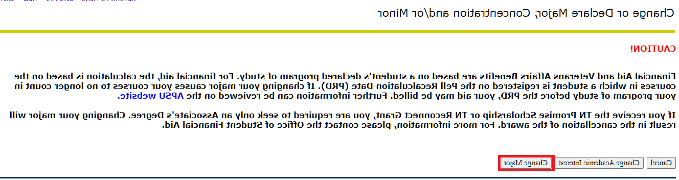 AP Web Self Service - Change Major Button